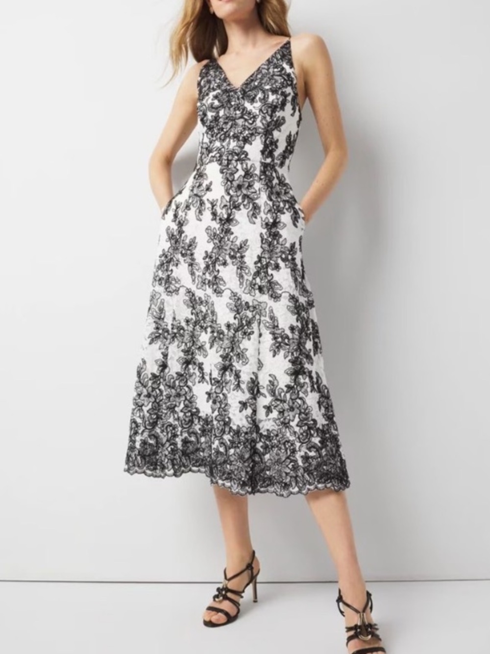 White House Black Market Black & White Lace Midi Dress Sz 4 New
